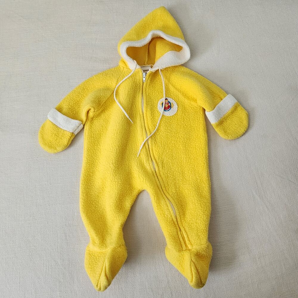 Vintage Yellow Fleece Clown Footed PJs 3-9 months